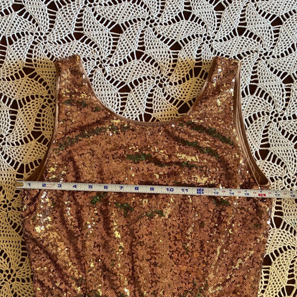 Rosette Rose Gold Sequin & Navy Chiffon Sleeveless Skater Dress Women's Large - Picture 8 of 15
